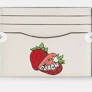 Coach Cream Card Holder with Strawberry Motif
